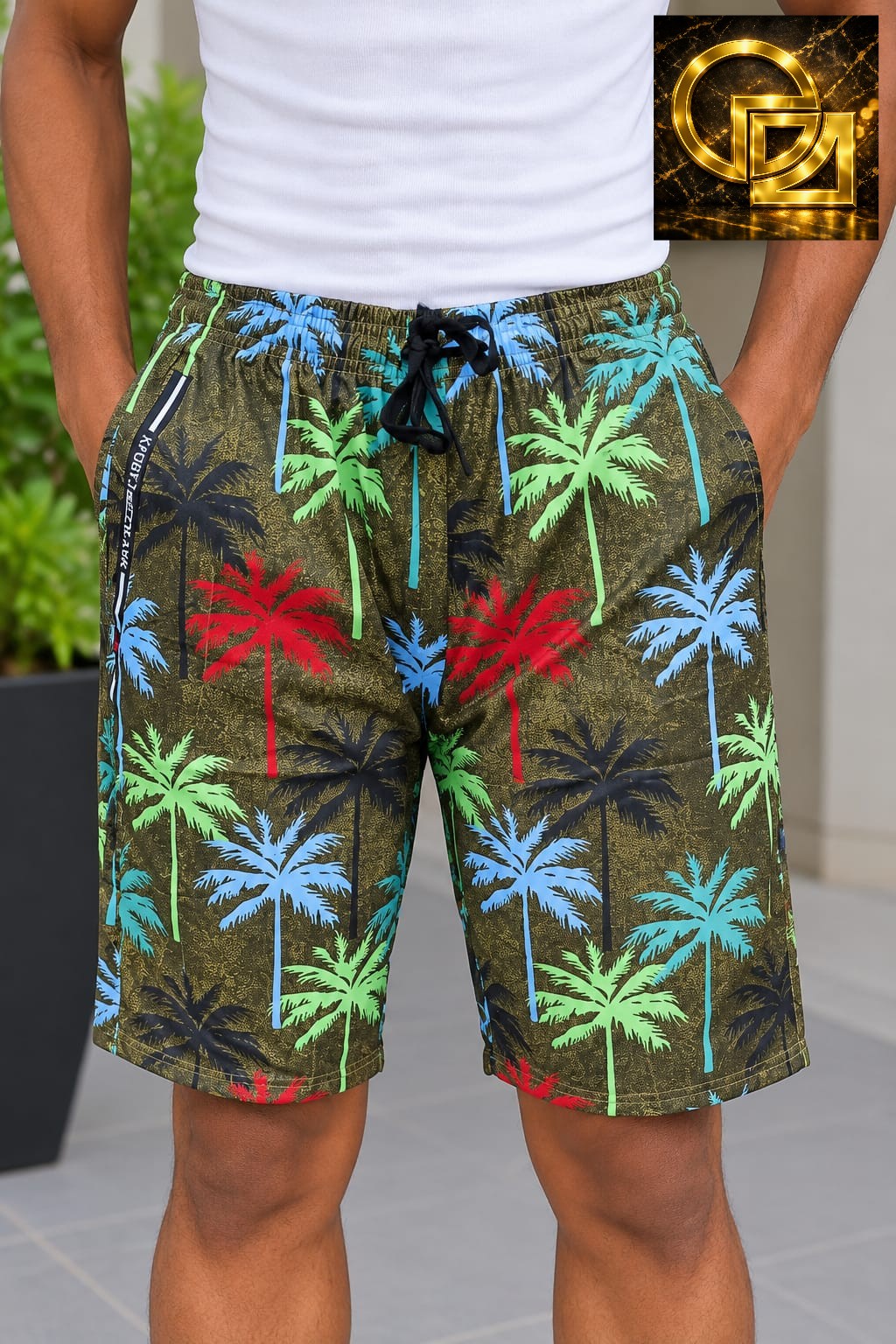 Men's Tropical Palm Print Beach Shorts
