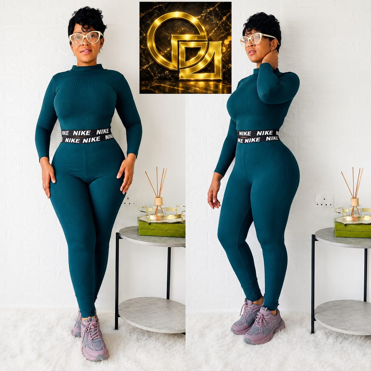 Women's Ribbed Two-Piece Crop Top and Leggings Set