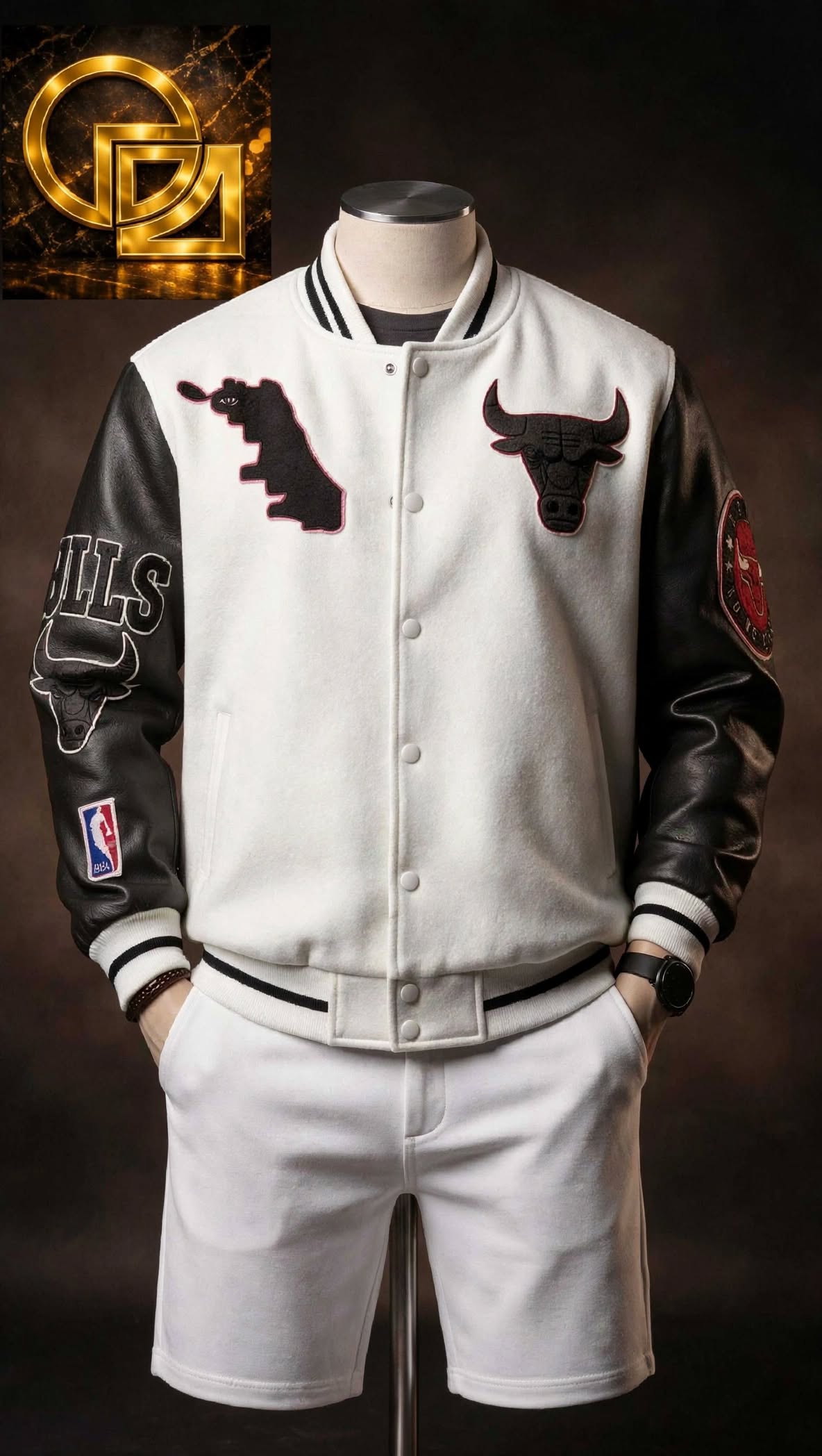 Bulls Wool-Blend Varsity Letterman Jacket with Faux-Leather Sleeves