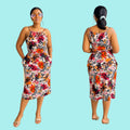 Fitted bodycon midi dress with floral print, spaghetti straps, and side pockets, perfect for summer outings.