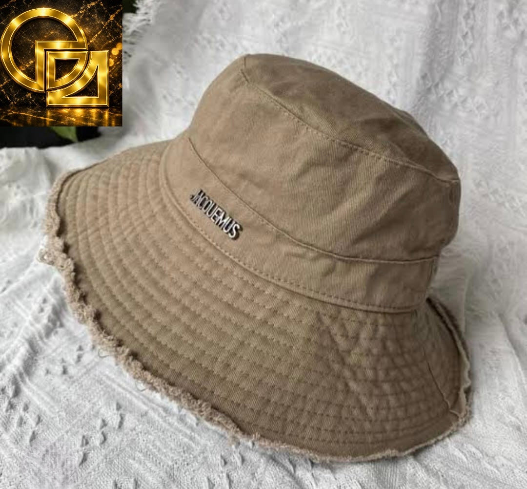 Unisex Vintage Frayed Bucket Hat with Metal Badge