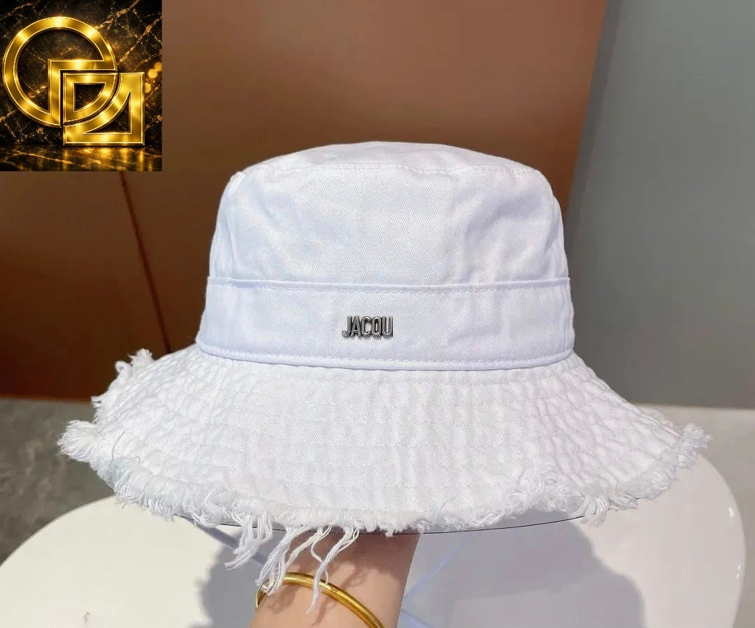 Unisex Vintage Frayed Bucket Hat with Metal Badge