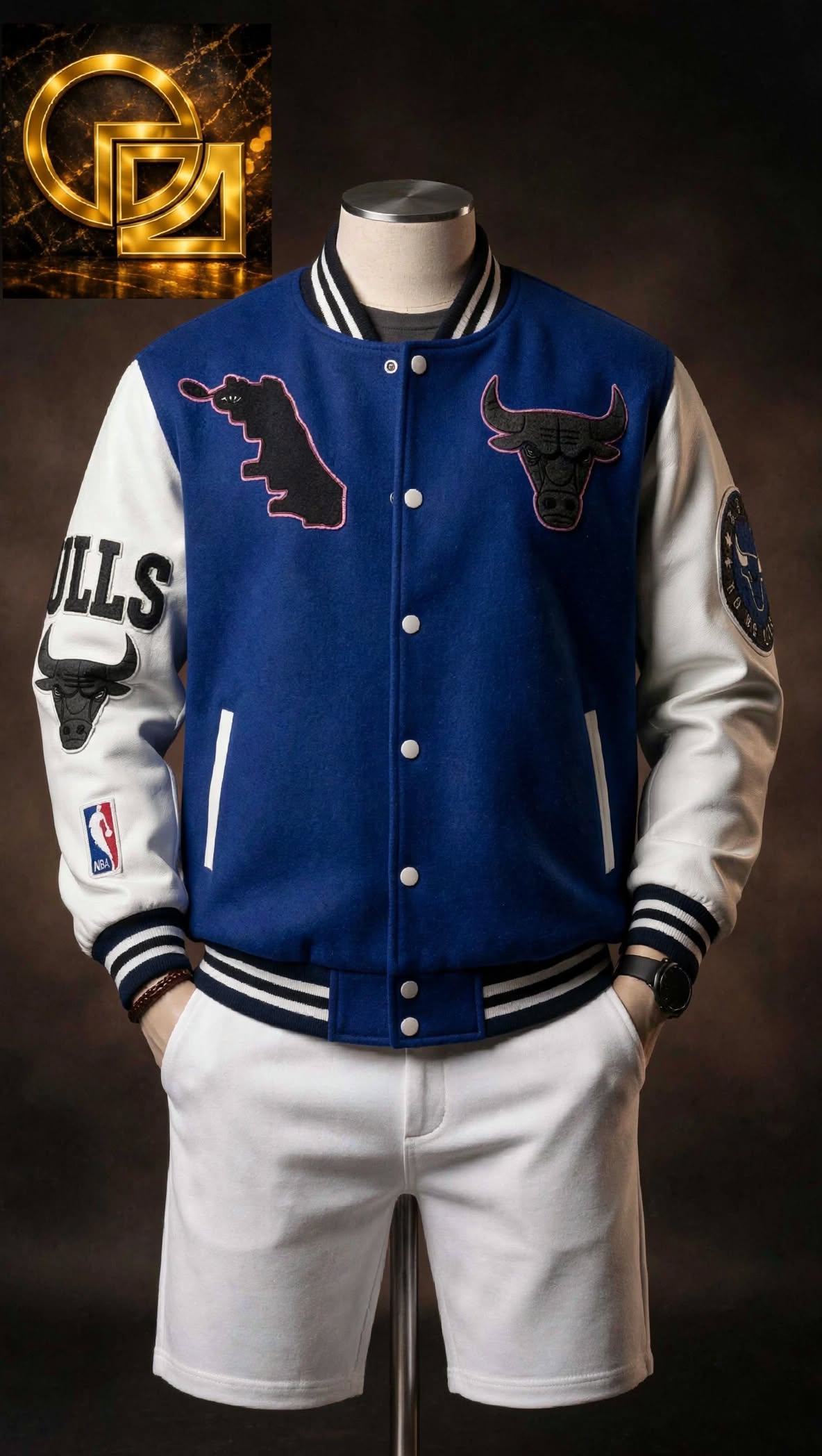 Bulls Wool-Blend Varsity Letterman Jacket with Faux-Leather Sleeves