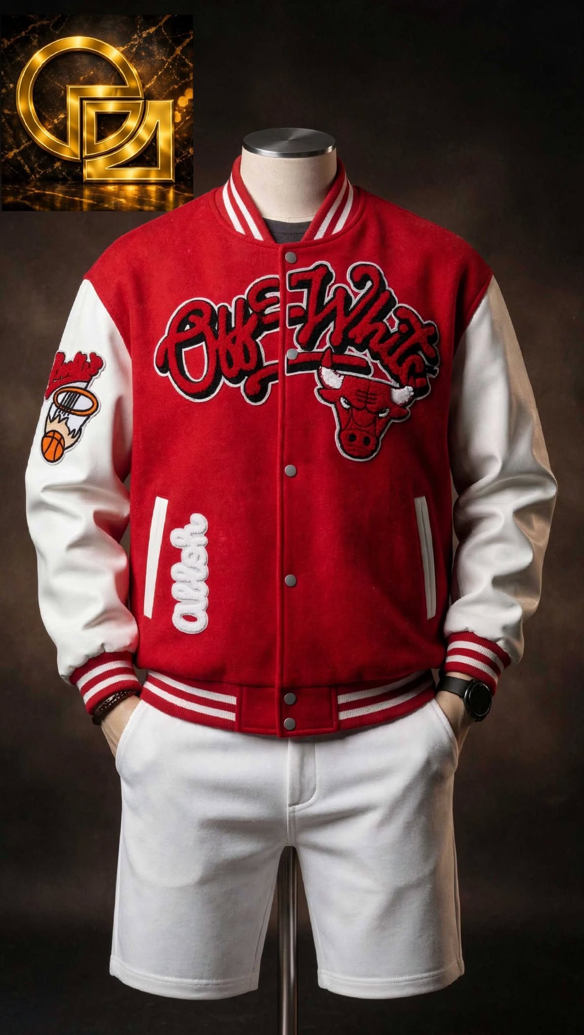 Bulls Colourblock Wool-Blend Varsity Letterman Jacket with Faux-Leather Sleeves