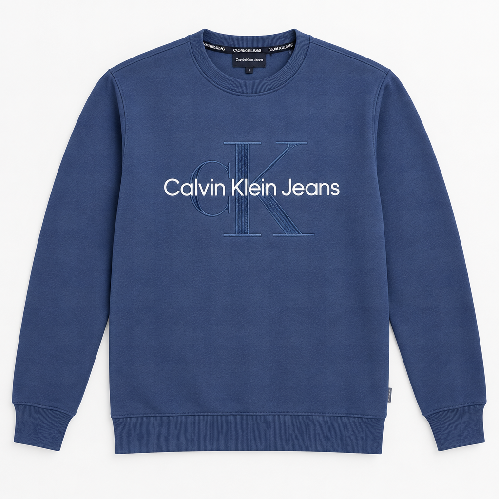 Calvin Klein Jeans CK Monogram Embroidered Crew Neck Sweatshirt Blue