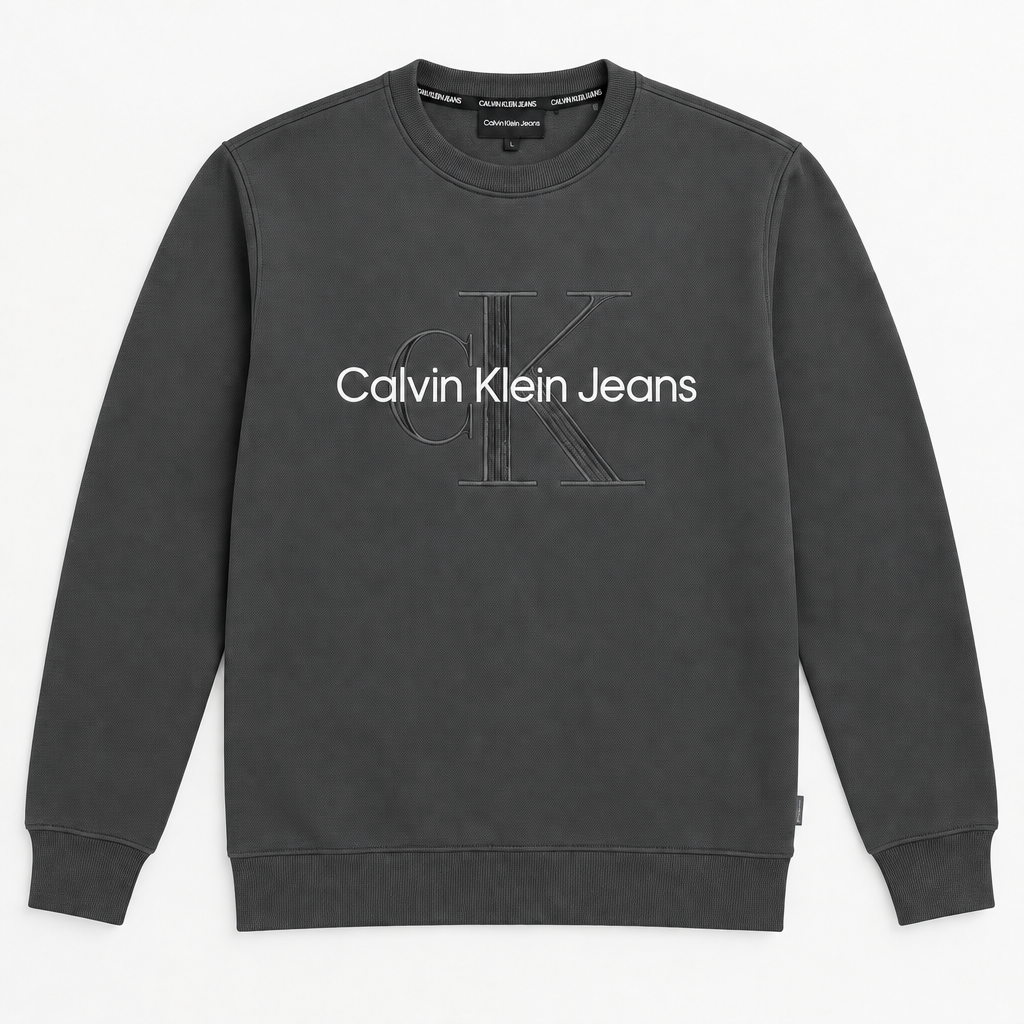 Calvin Klein Jeans CK Monogram Embroidered Crew Neck Sweatshirt Grey