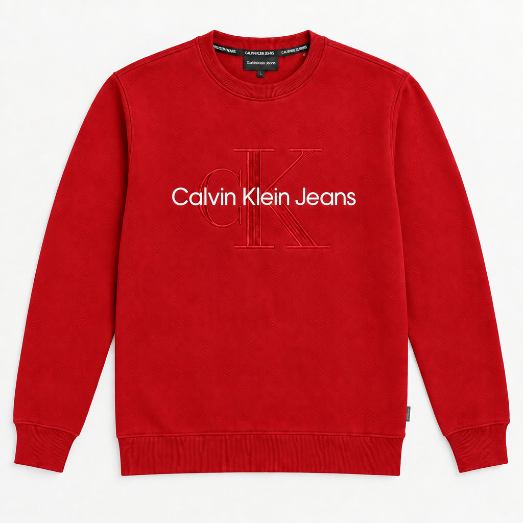 Calvin Klein Jeans CK Monogram Embroidered Crew Neck Sweatshirt Red