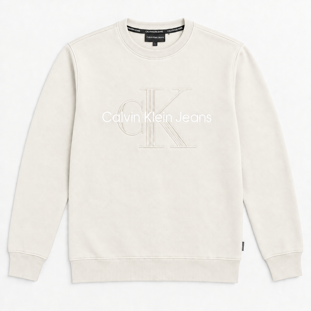 Calvin Klein Jeans CK Monogram Embroidered Crew Neck Sweatshirt Off-White
