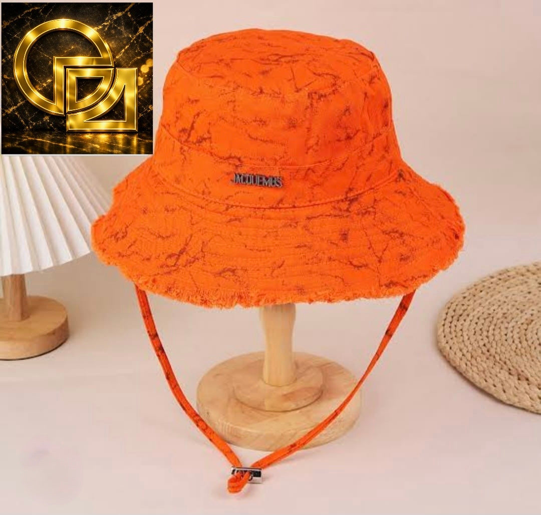 Unisex Vintage Frayed Bucket Hat with Metal Badge