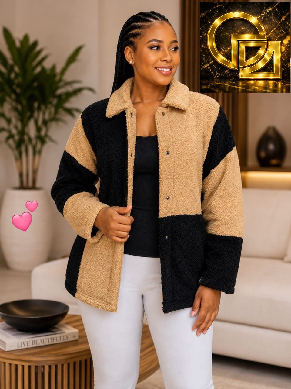 Checkered Colorblock Teddy Fleece Shacket