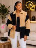 Checkered Colorblock Teddy Fleece Shacket