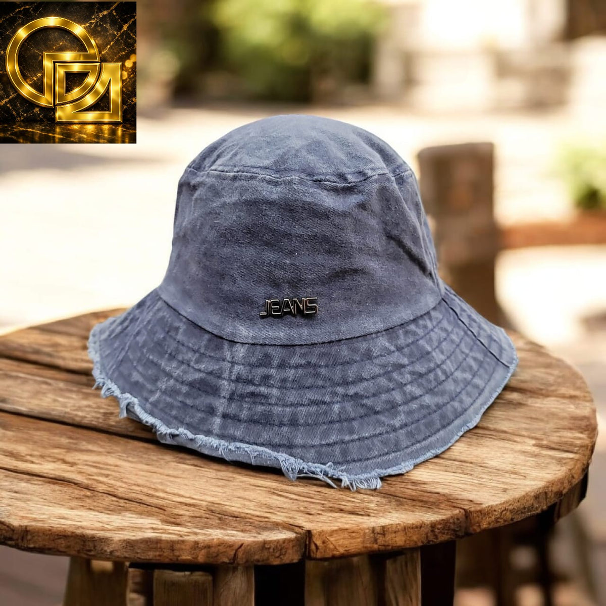 Unisex Vintage Frayed Bucket Hat with Metal Badge