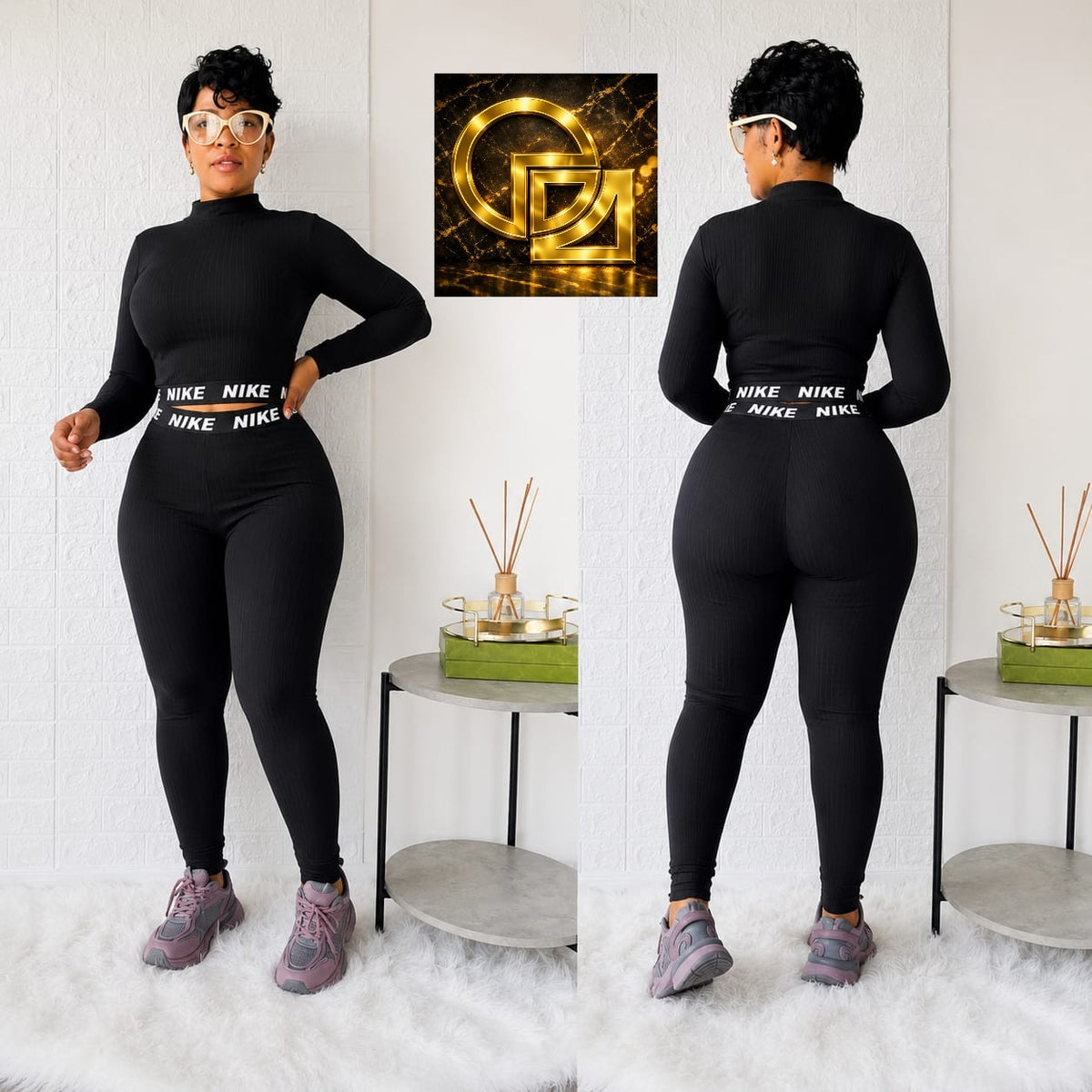 Women's Ribbed Two-Piece Crop Top and Leggings Set