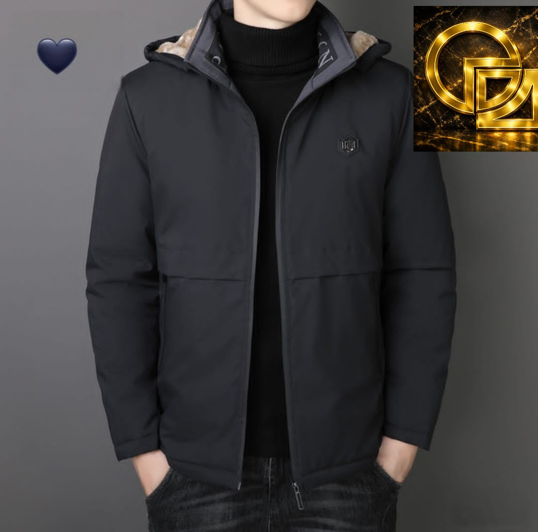 Men's Hooded Winter Jacket with Thick Fleece Lining