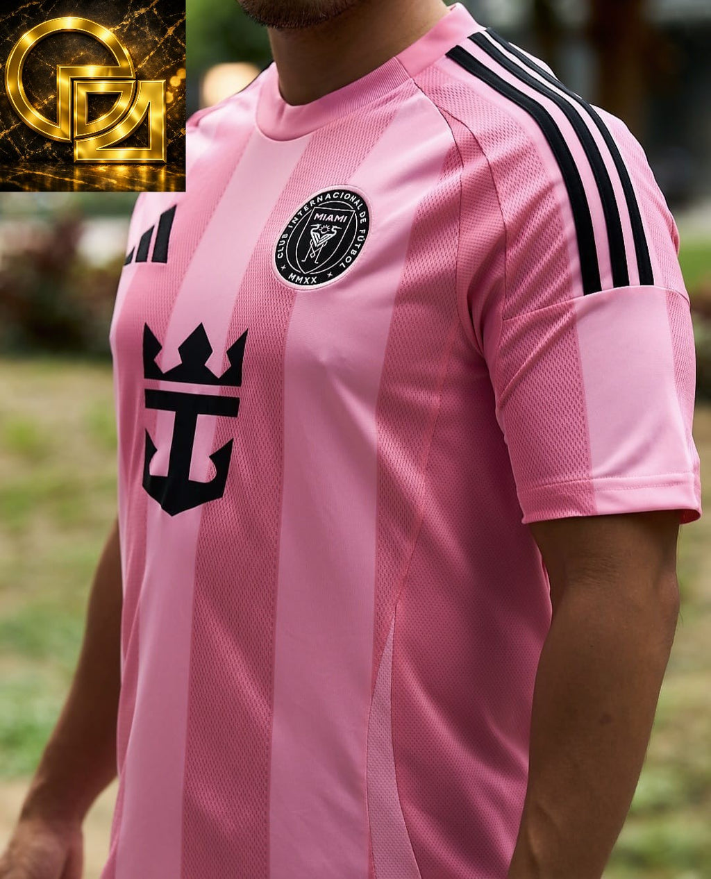 Men's Pink and Black Striped Football Jersey