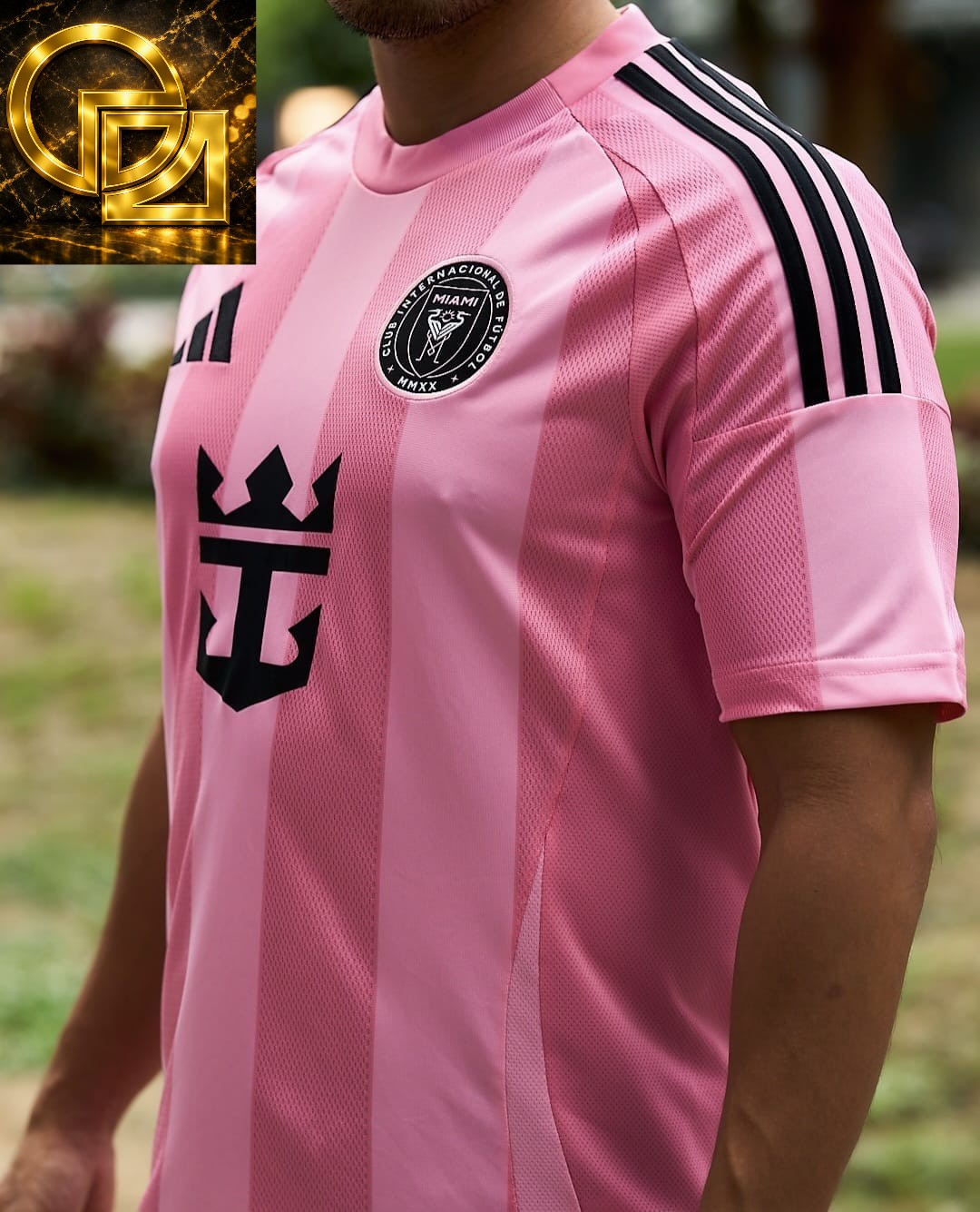 Men's Pink and Black Striped Football Jersey