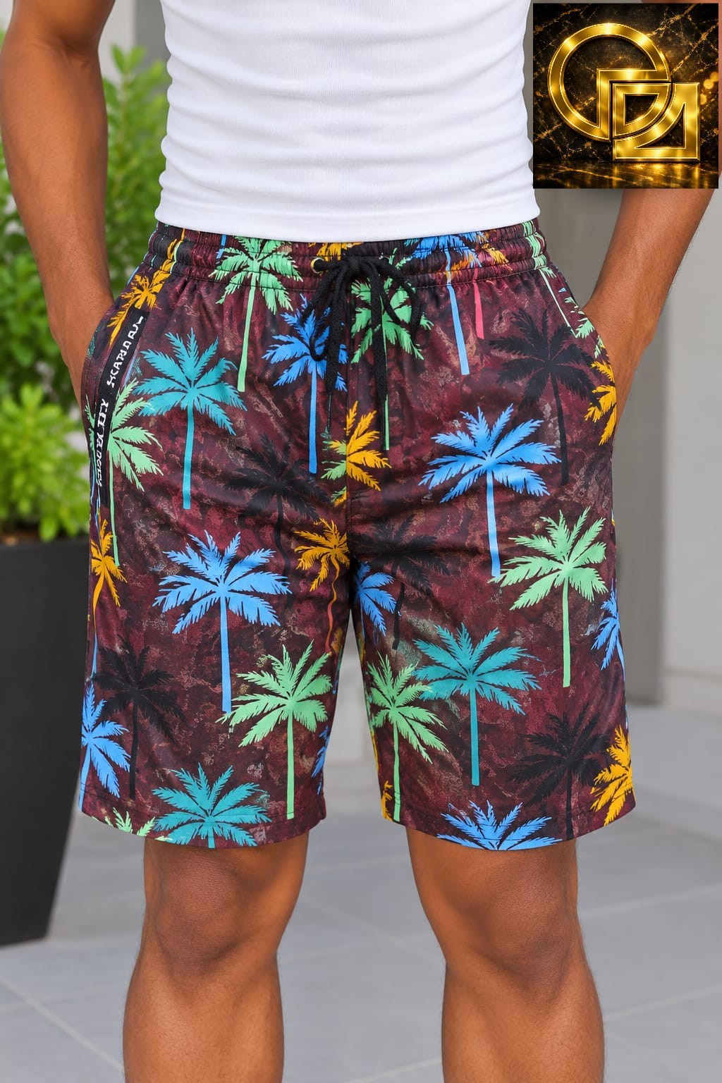 Men's Tropical Palm Print Beach Shorts
