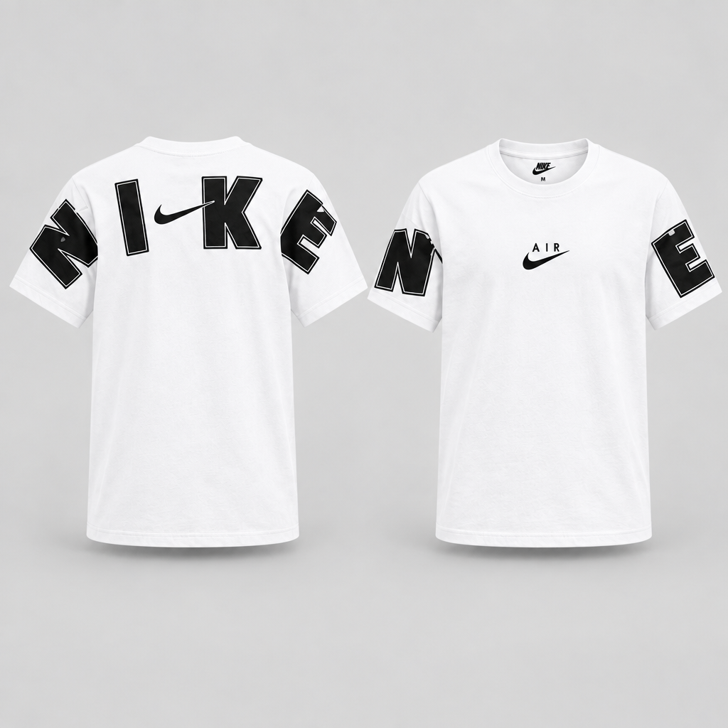 Oversized Air logo T-shirt featuring a minimalist chest logo and wraparound sleeve lettering.