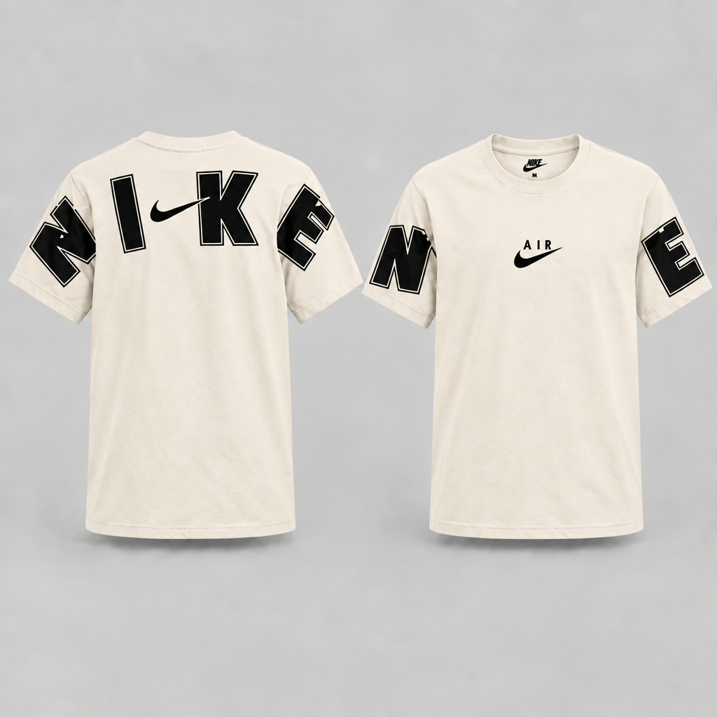 Oversized graphic T-shirt with wraparound Air lettering across the shoulders and sleeves.