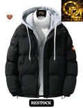 Men's Black Puffer Jacket with Grey Hood