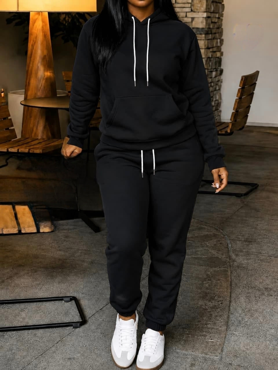 Women's hoodie and jogger tracksuit set, casual streetwear outfit