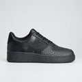 Nike Air Force 1 Low Triple Black Textured sneakers with snakeskin leather, cracked overlays and pony-hair Swoosh | Ovadue