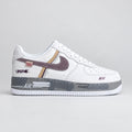 Nike Air Force 1 Low White Plum Mustard PandaPrank sneakers with plum suede Swoosh and mustard grey detailing | Ovadue