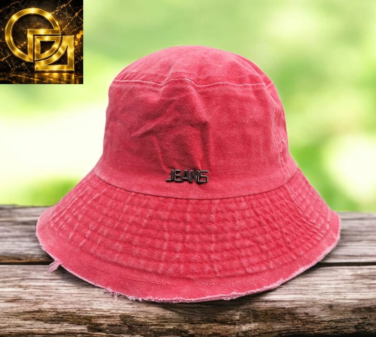 Unisex Vintage Frayed Bucket Hat with Metal Badge
