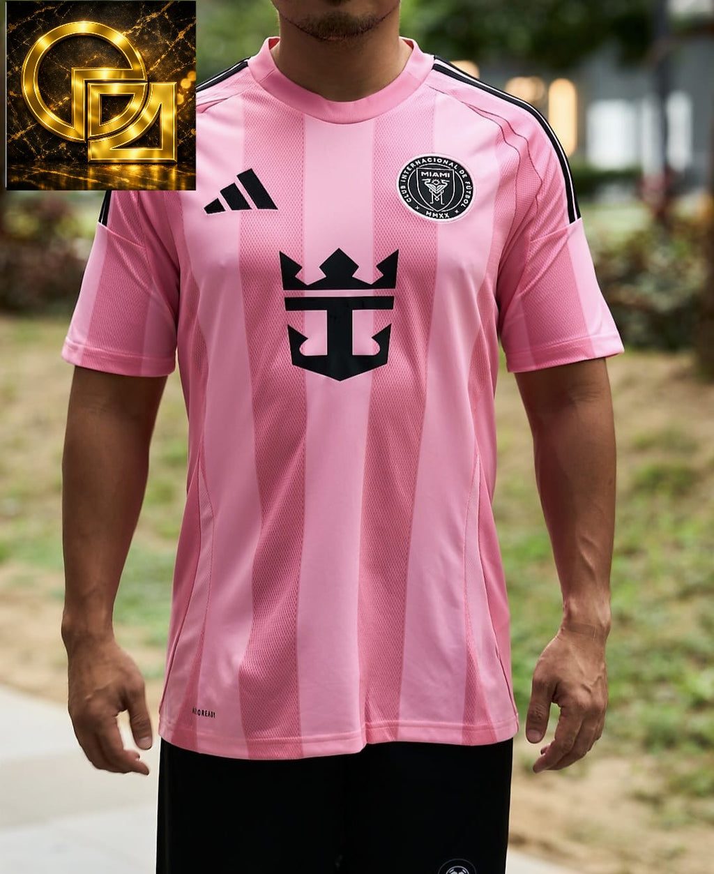 Men's Pink and Black Striped Football Jersey
