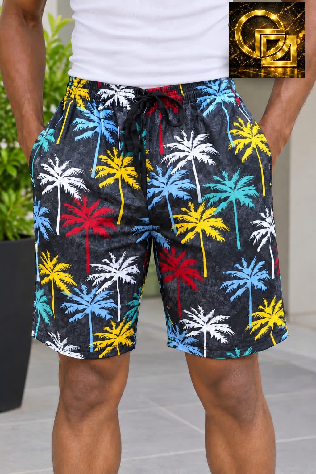 Men's Tropical Palm Print Beach Shorts