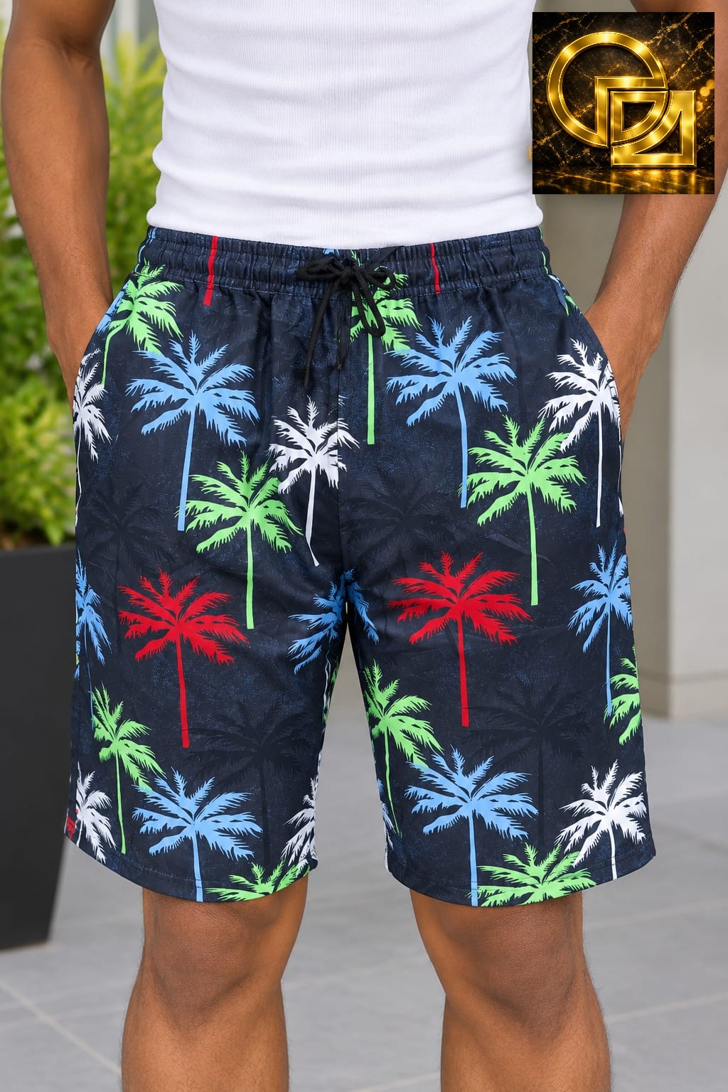 Men's Tropical Palm Print Beach Shorts
