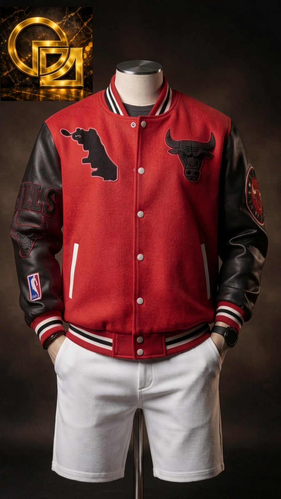 Bulls Wool-Blend Varsity Letterman Jacket with Faux-Leather Sleeves