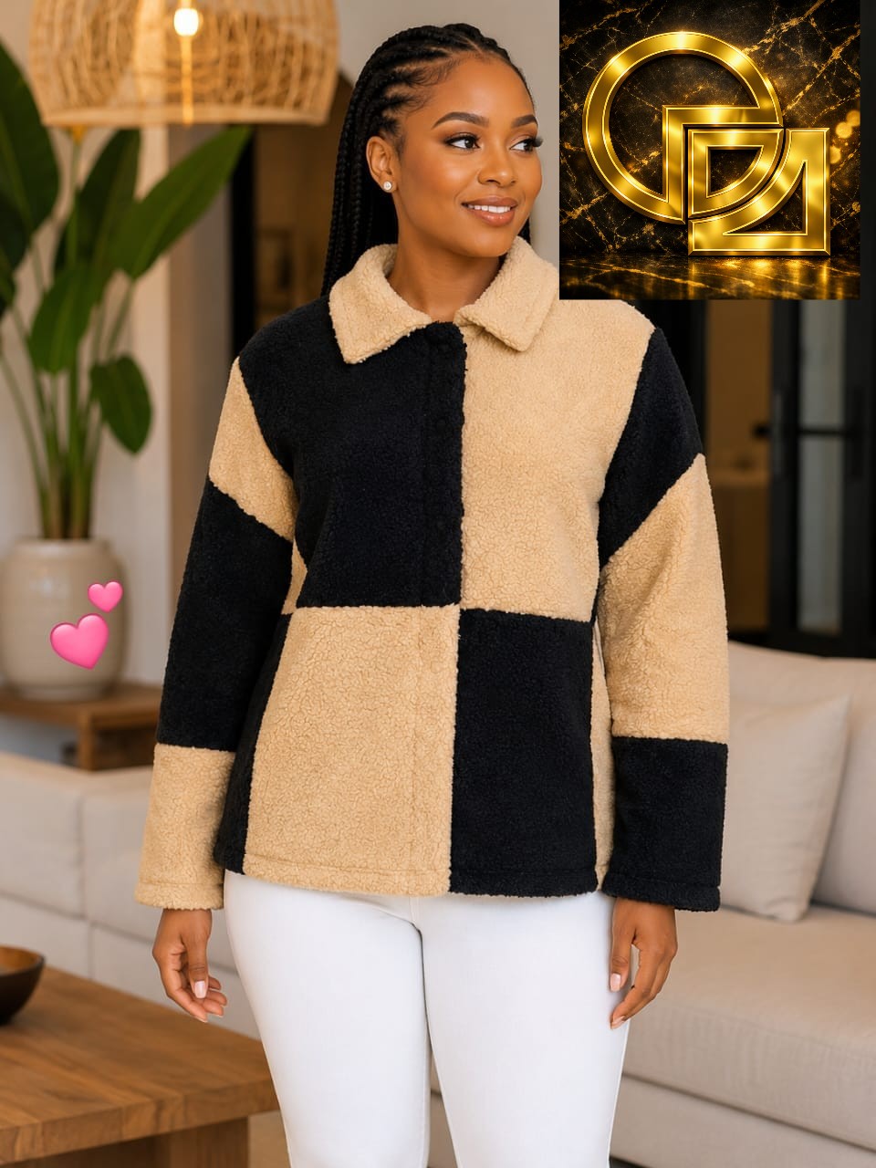 Checkered Colorblock Teddy Fleece Shacket