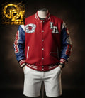 Los Angeles Wool-Blend Varsity Letterman Jacket with Faux-Leather Sleeves