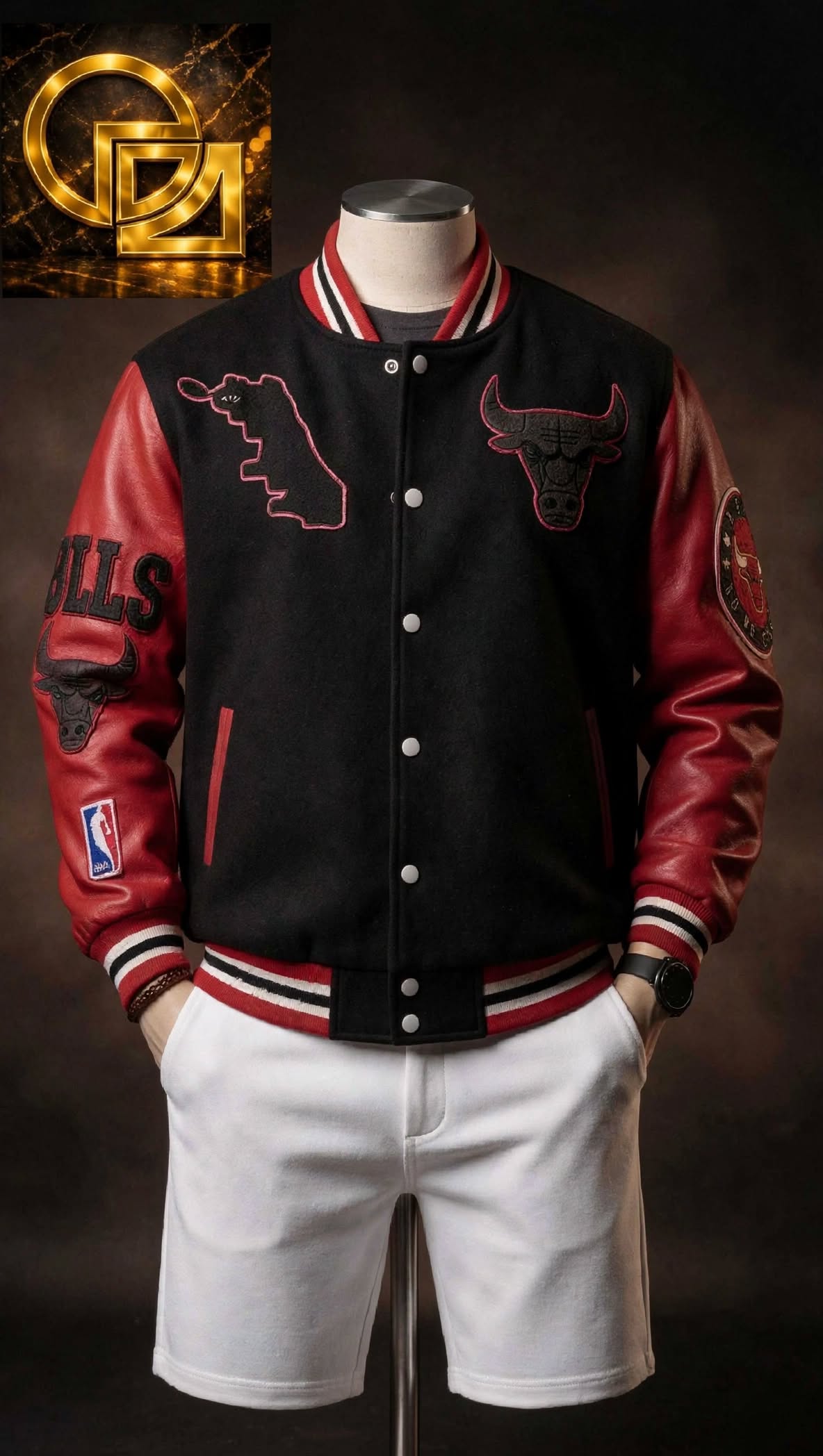 Bulls Wool-Blend Varsity Letterman Jacket with Faux-Leather Sleeves