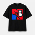 Galxboy Oversized GXB Color-Block Graphic Tee in black with red and blue GXB chest graphic