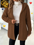 Cozy Teddy Fleece Hooded Open-Front Cardigan