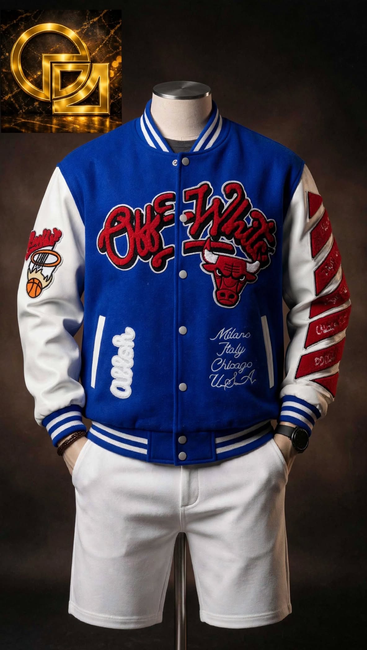 Bulls Colourblock Wool-Blend Varsity Letterman Jacket with Faux-Leather Sleeves